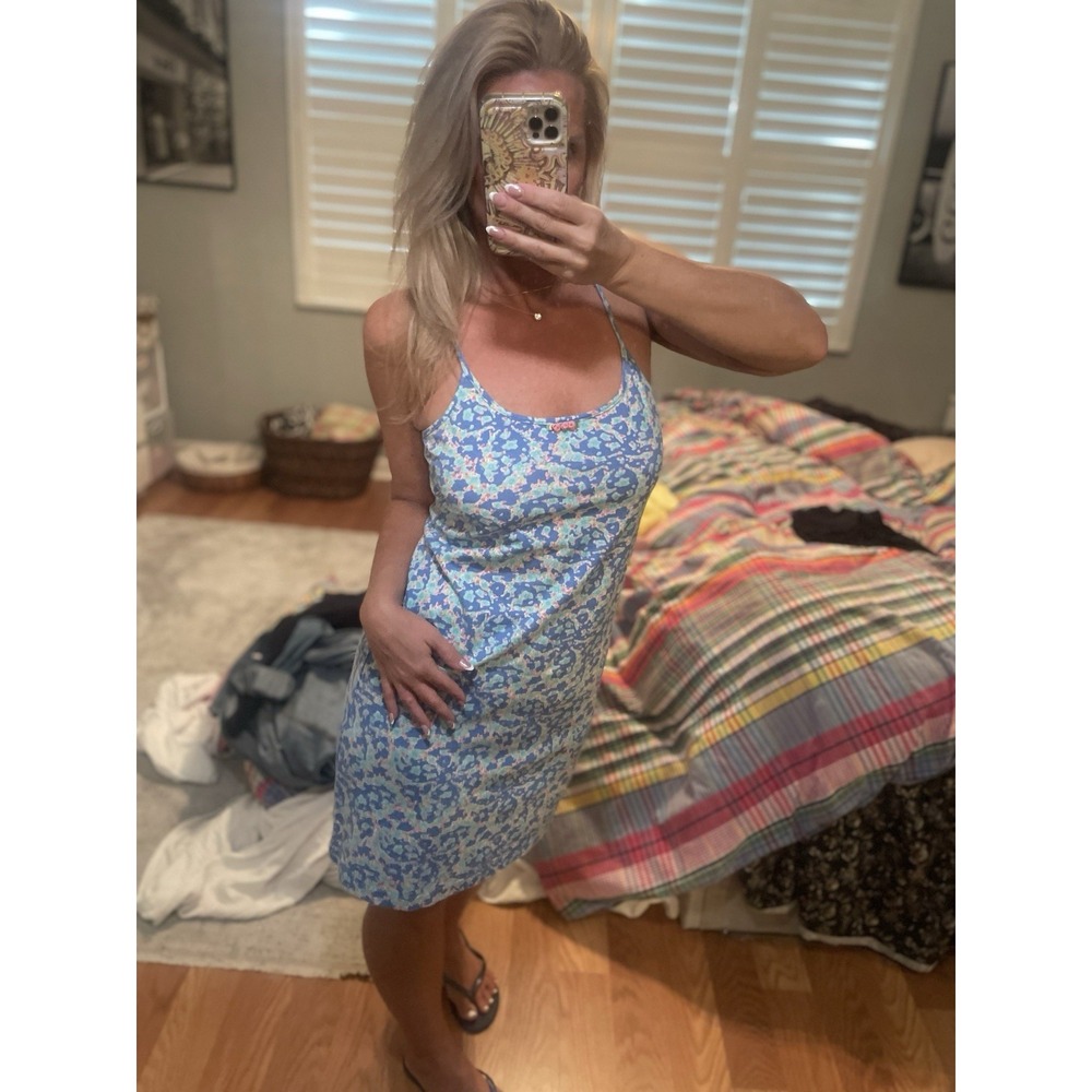Vintage Floral Strap Mini Dress‎ Nighty Women's Size S Pink K Blue Y2K Nightgown